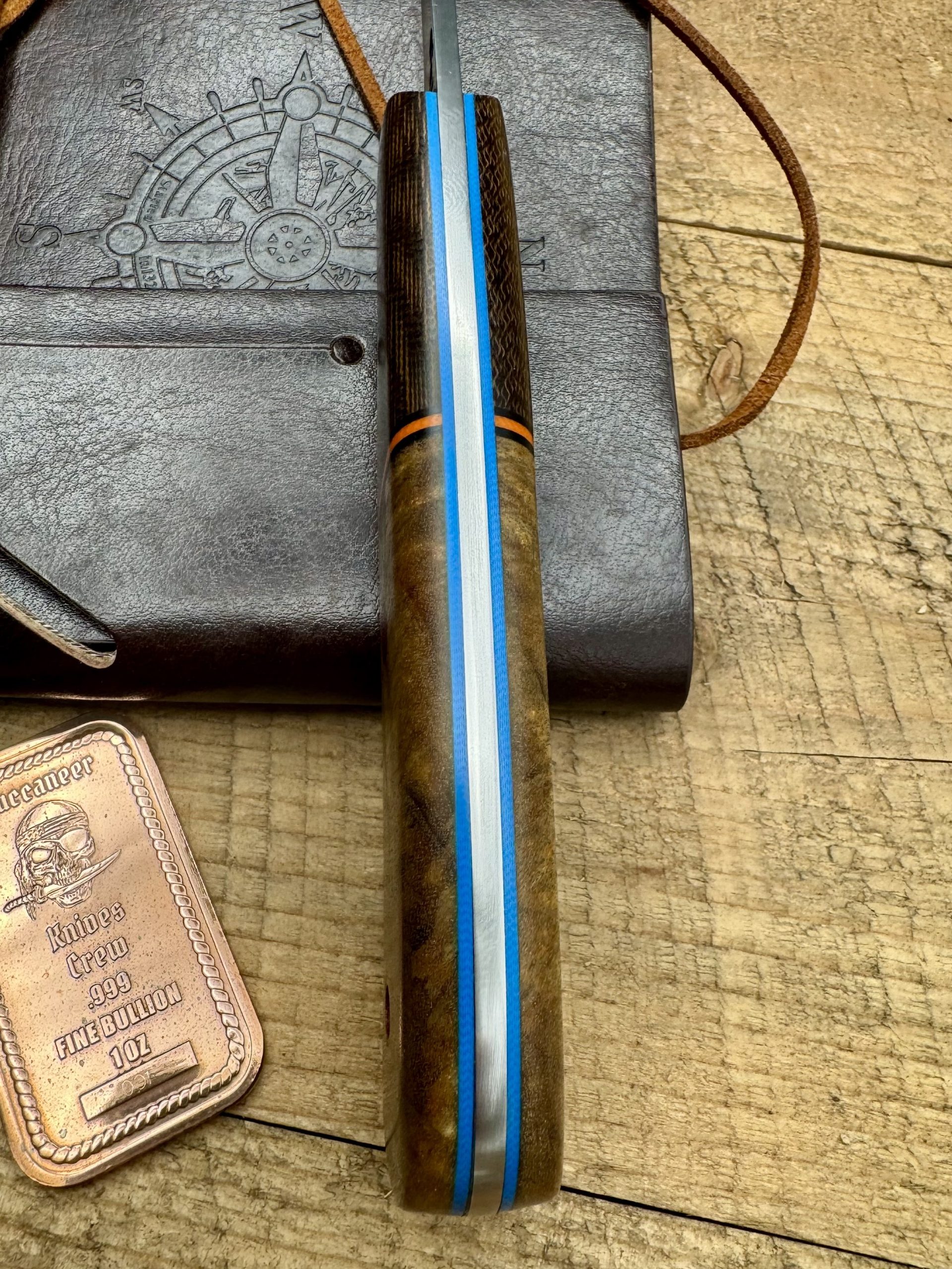 WW Custom Sportsman Pro (Modified) #2 Myrtle OD Micarta Blue Liners Handle